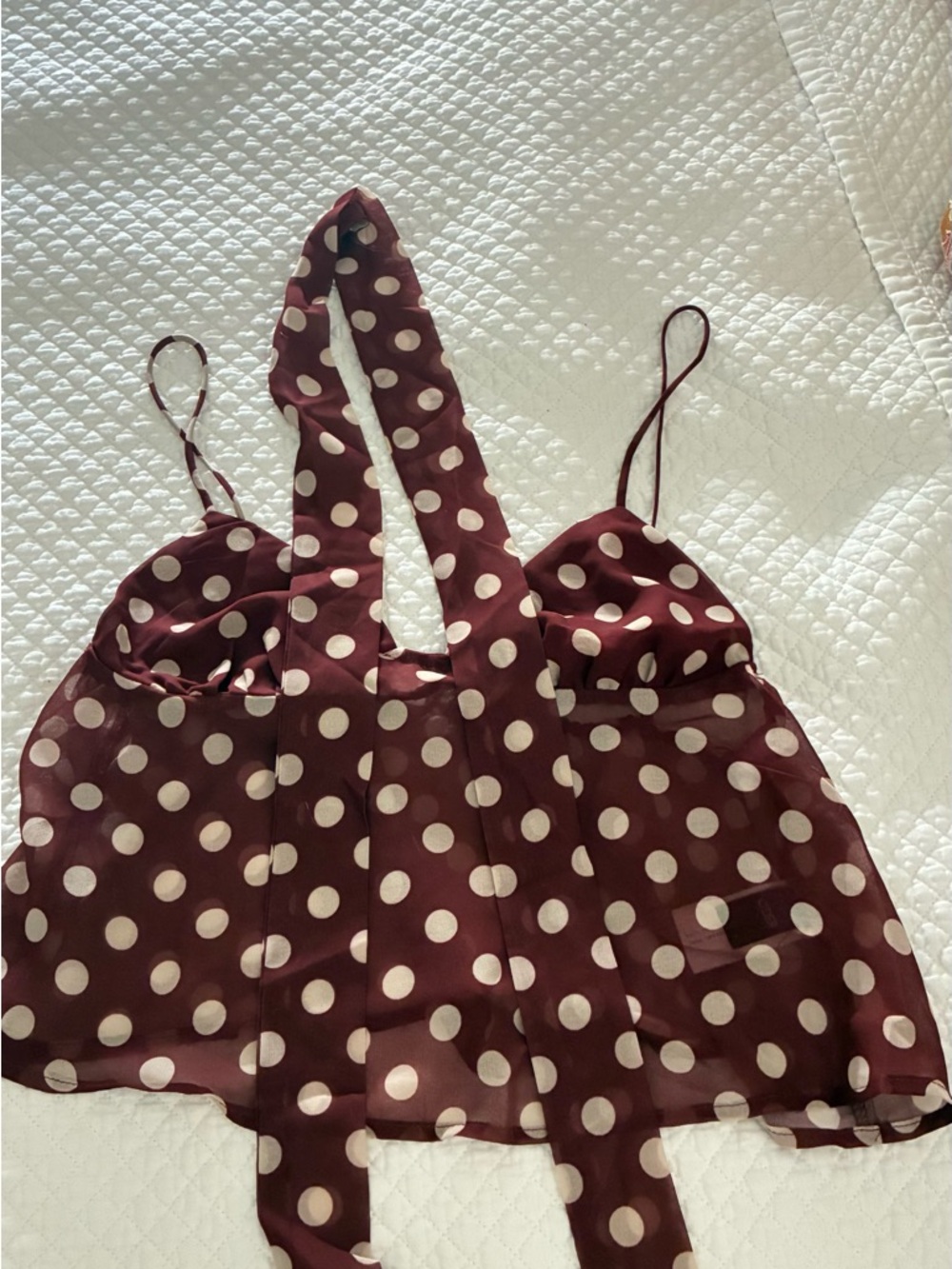 Cider Polka Dot Satin Camisole with scarf in Burgundy and Cream